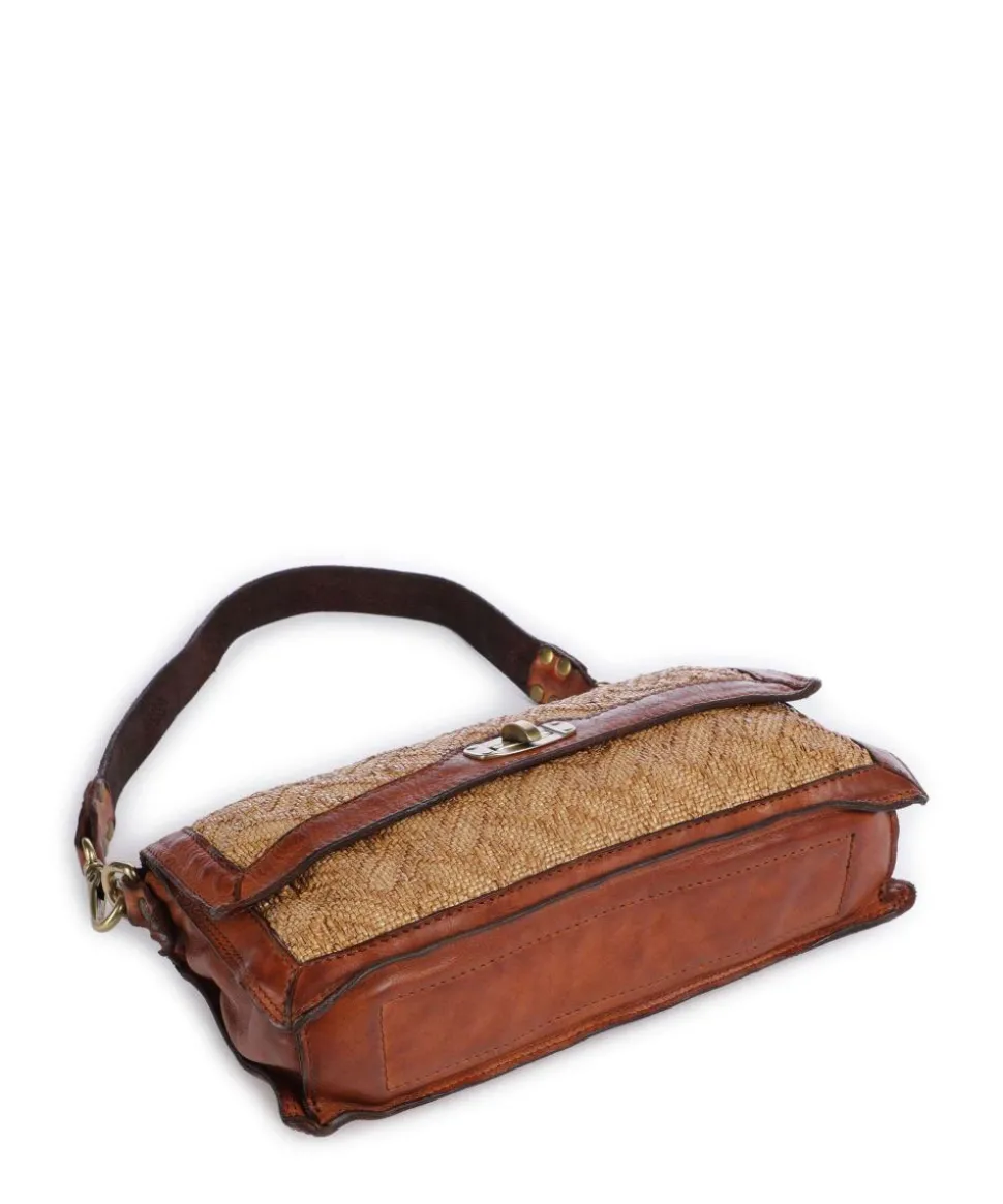 Schultertasche Rindsleder, Polyamide cognac