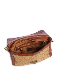 Schultertasche Rindsleder, Polyamide cognac
