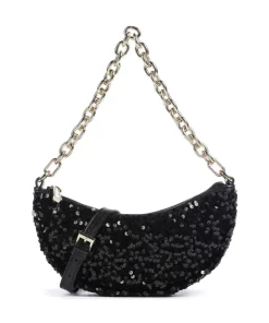 Sequins Moon Schultertasche fein genarbtes Rindsleder, Textil schwarz
