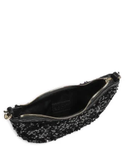Sequins Moon Schultertasche fein genarbtes Rindsleder, Textil schwarz