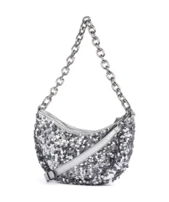 Sequins Moon Schultertasche fein genarbtes Rindsleder, Textil silber