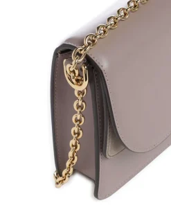 Sfera S Schultertasche fein genarbtes Leder, aufgerautes Leder taupe