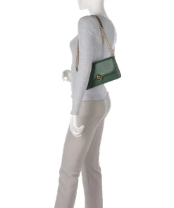 Sfera S Schultertasche fein genarbtes Leder, aufgerautes Leder dunkelgrün