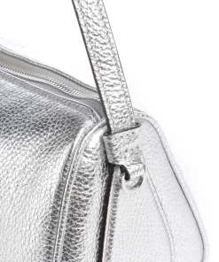 Shimmer Agnes Schultertasche genarbtes Leder silber