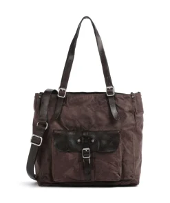 Shopper Baumwolle, genarbtes Rindsleder dunkelbraun