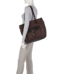 Shopper Baumwolle, genarbtes Rindsleder dunkelbraun