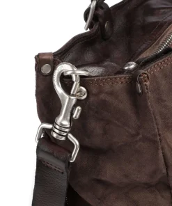 Shopper Baumwolle, genarbtes Rindsleder dunkelbraun