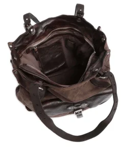 Shopper Baumwolle, genarbtes Rindsleder dunkelbraun