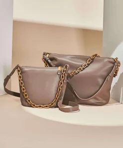 Sofi Schultertasche fein genarbtes Rindsleder taupe