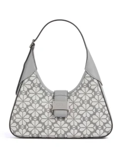 Spade Flower Jacquard Schultertasche Textil, fein genarbtes Rindsleder grau