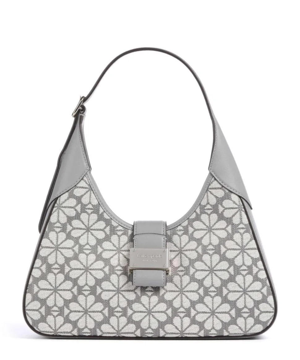 Spade Flower Jacquard Schultertasche Textil, fein genarbtes Rindsleder grau