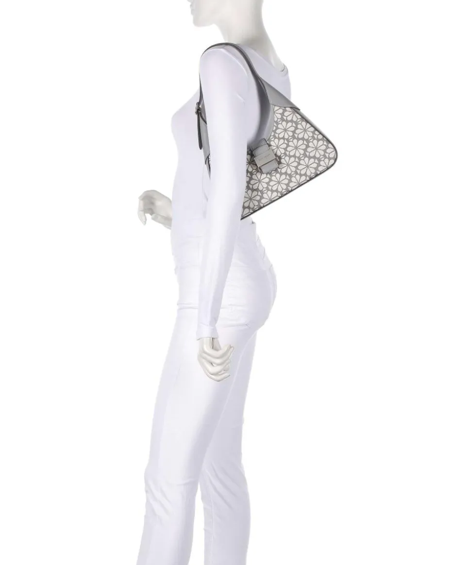 Spade Flower Jacquard Schultertasche Textil, fein genarbtes Rindsleder grau