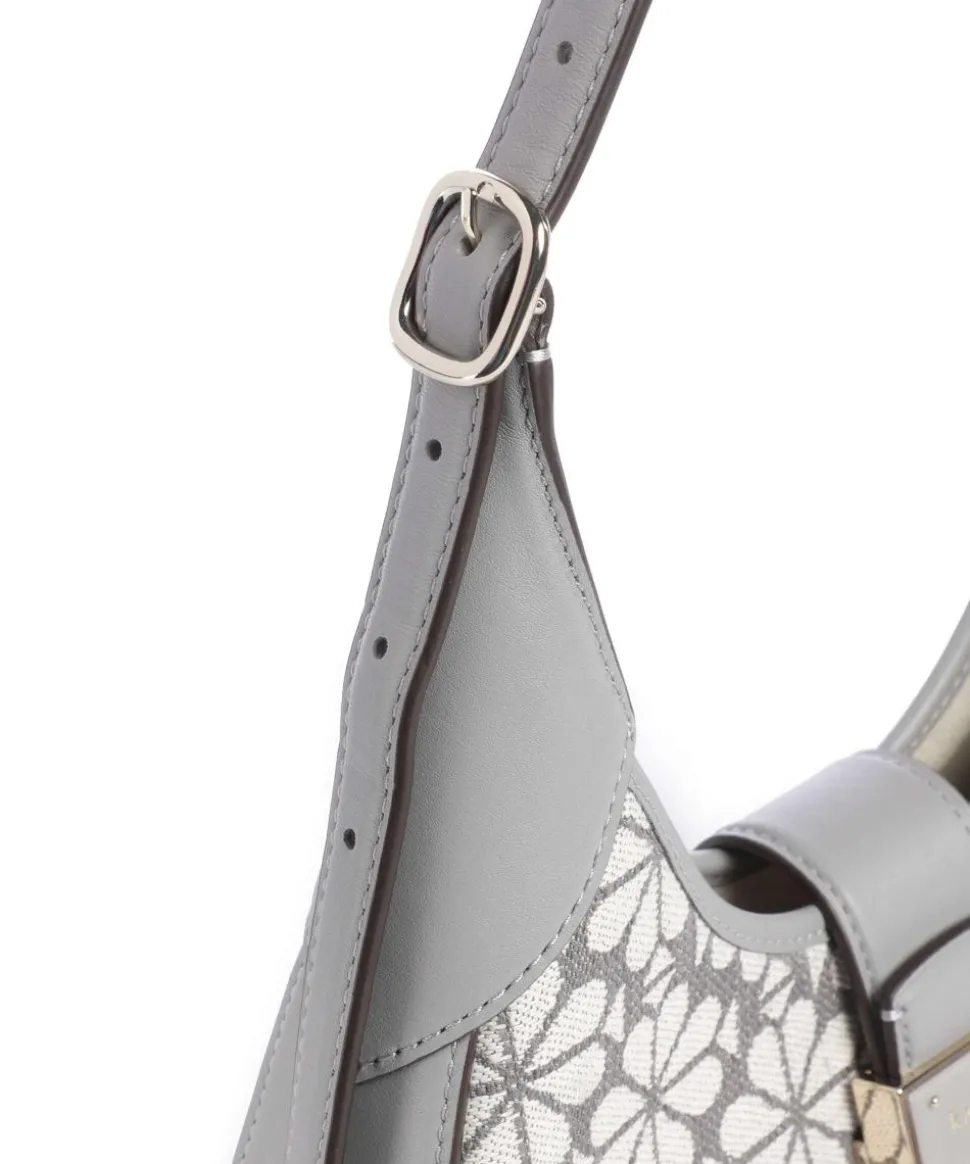 Spade Flower Jacquard Schultertasche Textil, fein genarbtes Rindsleder grau