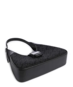 Spade Flower Jacquard Schultertasche Textil, fein genarbtes Rindsleder schwarz