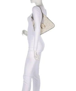 Spade Flower Jacquard Schultertasche Textil, fein genarbtes Rindsleder natur