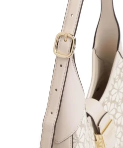 Spade Flower Jacquard Schultertasche Textil, fein genarbtes Rindsleder natur