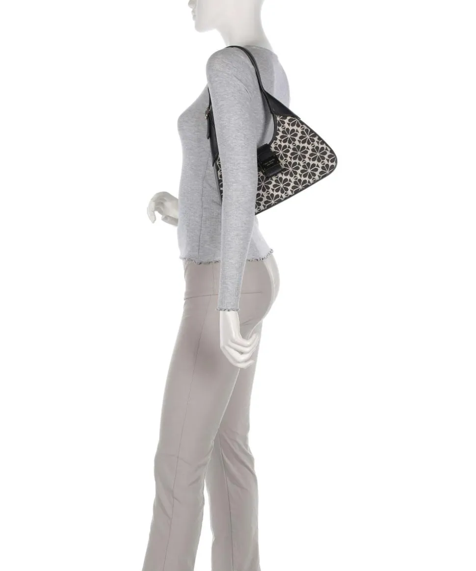 Spade Flower Jacquard Schultertasche Textil, fein genarbtes Rindsleder schwarz/beige