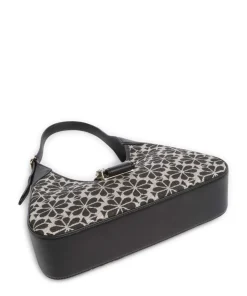 Spade Flower Jacquard Schultertasche Textil, fein genarbtes Rindsleder schwarz/beige