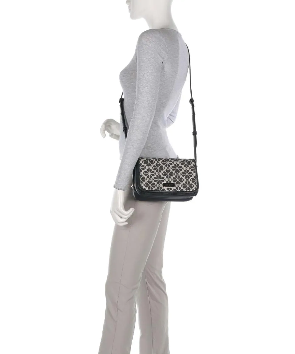 Spade Flower Jacquard Umhängetasche Textil, fein genarbtes Rindsleder schwarz/beige