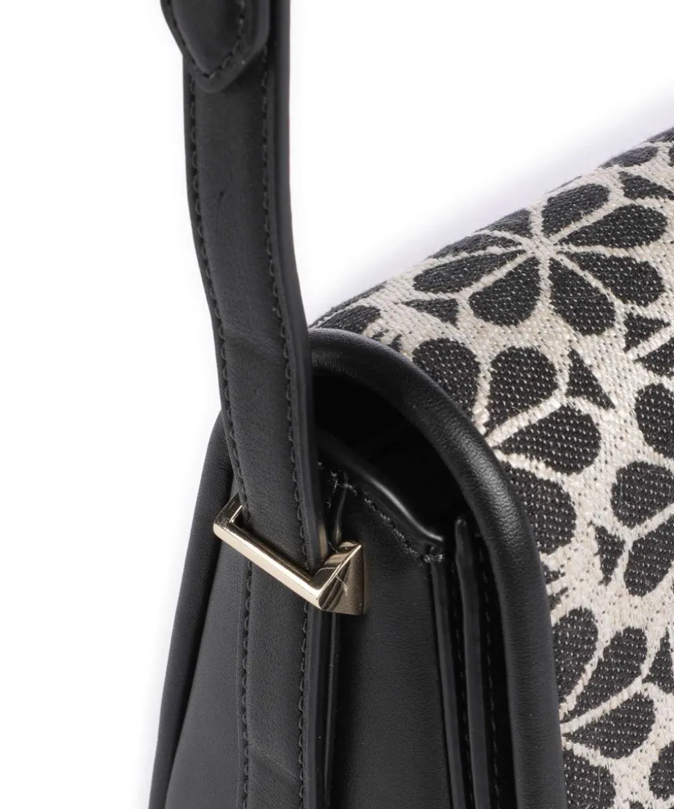 Spade Flower Jacquard Umhängetasche Textil, fein genarbtes Rindsleder schwarz/beige