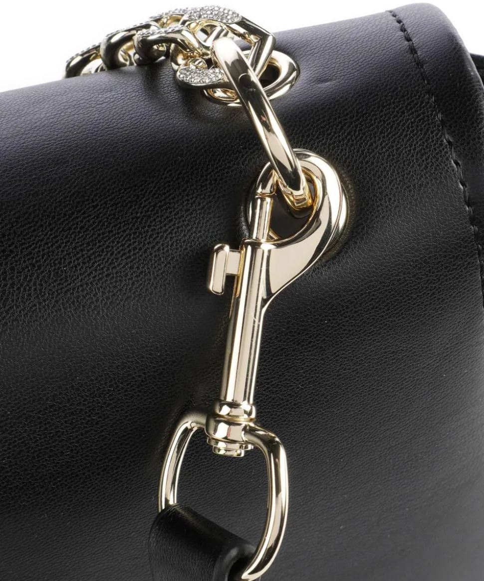 Strass Heart Chain Umhängetasche Lederimitat schwarz