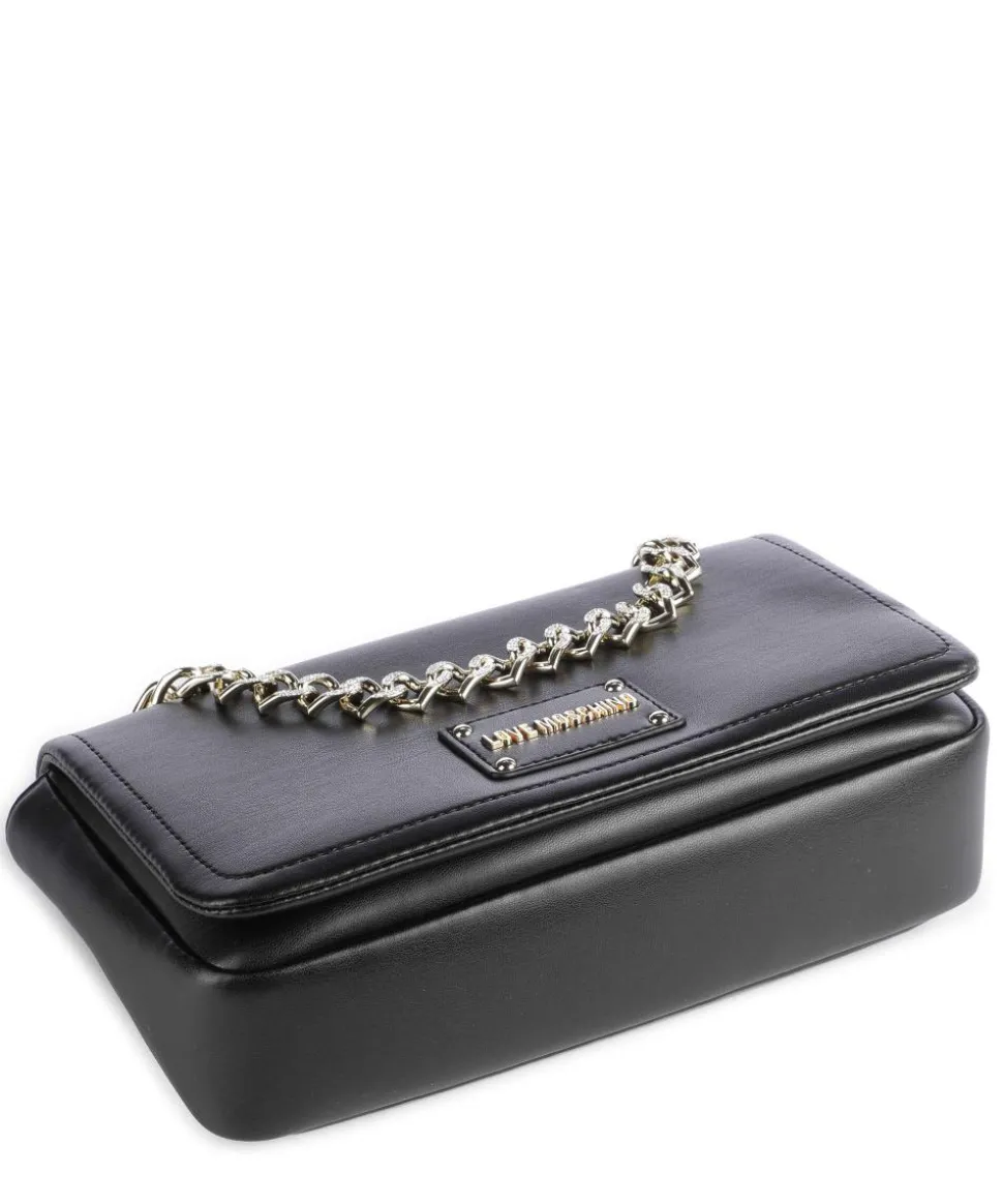 Strass Heart Chain Umhängetasche Lederimitat schwarz