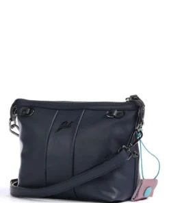 Stripes Funny Umhängetasche genarbtes Kalbsleder dunkelblau