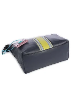 Stripes Funny Umhängetasche genarbtes Kalbsleder dunkelblau