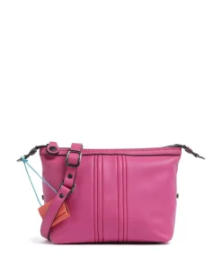 Stripes Funny Umhängetasche genarbtes Kalbsleder pink