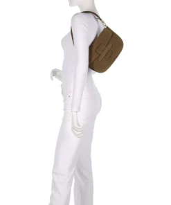 Suede Camilla Schultertasche aufgerautes Leder olivgrün