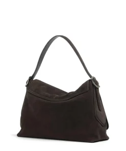 Suede Carina Beuteltasche aufgerautes Leder dunkelbraun