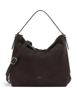 Suede Carina Beuteltasche aufgerautes Leder dunkelbraun