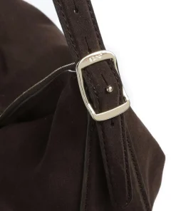 Suede Carina Beuteltasche aufgerautes Leder dunkelbraun