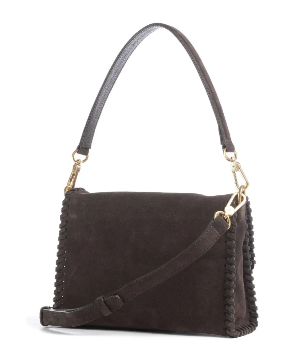Suede Temi Stitch Schultertasche aufgerautes Leder dunkelbraun