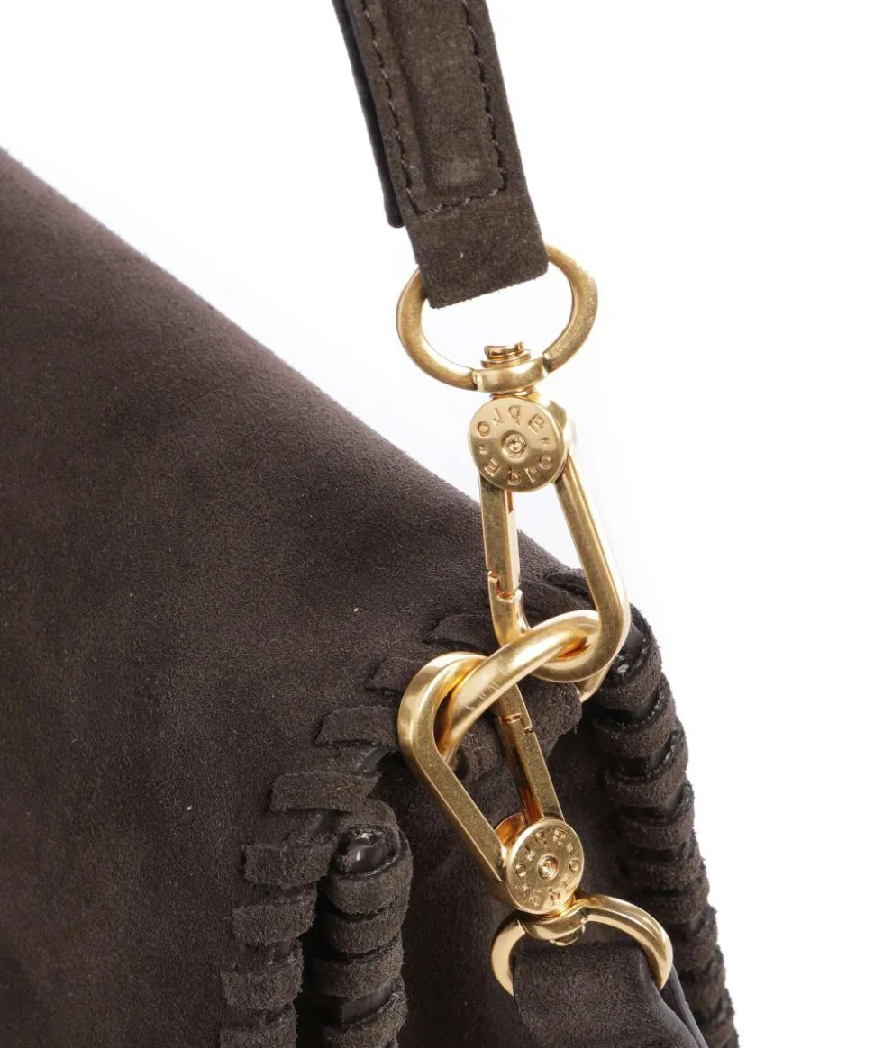 Suede Temi Stitch Schultertasche aufgerautes Leder dunkelbraun