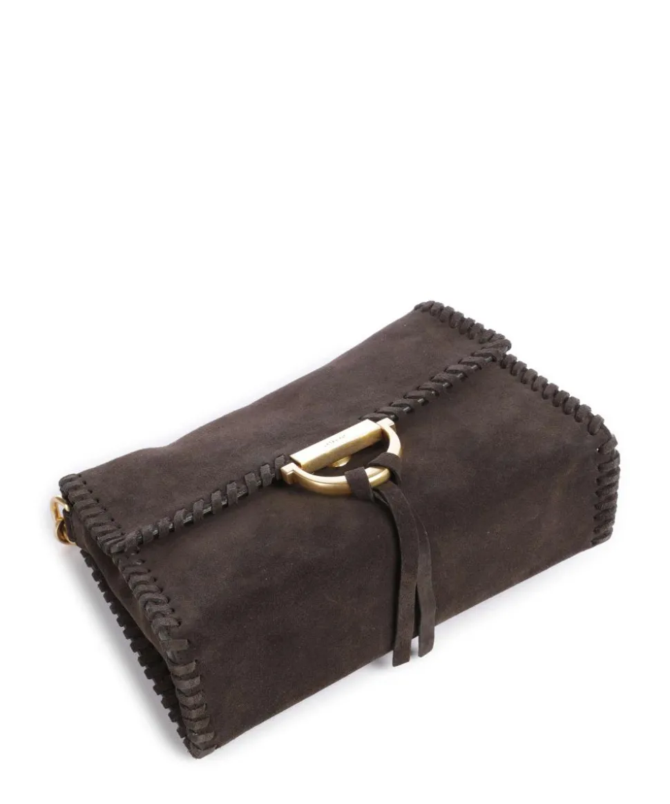 Suede Temi Stitch Schultertasche aufgerautes Leder dunkelbraun
