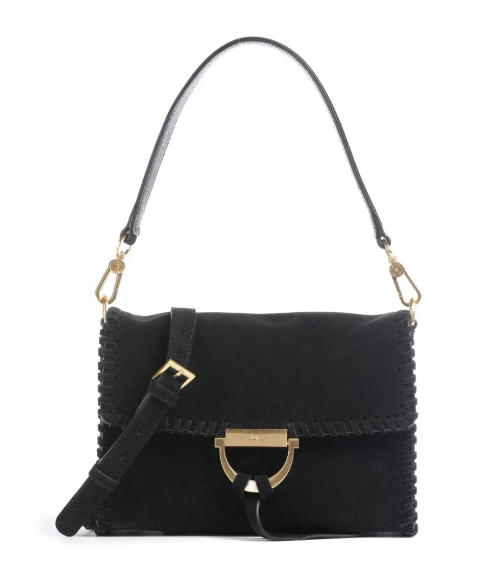 Suede Temi Stitch Schultertasche aufgerautes Leder schwarz