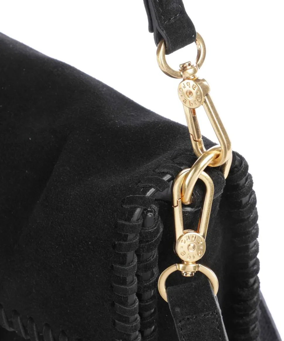 Suede Temi Stitch Schultertasche aufgerautes Leder schwarz