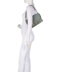 Tabby Soft Chain Schultertasche fein genarbtes Leder graugrün