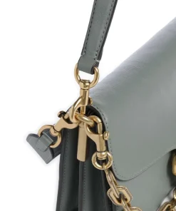 Tabby Soft Chain Schultertasche fein genarbtes Leder graugrün