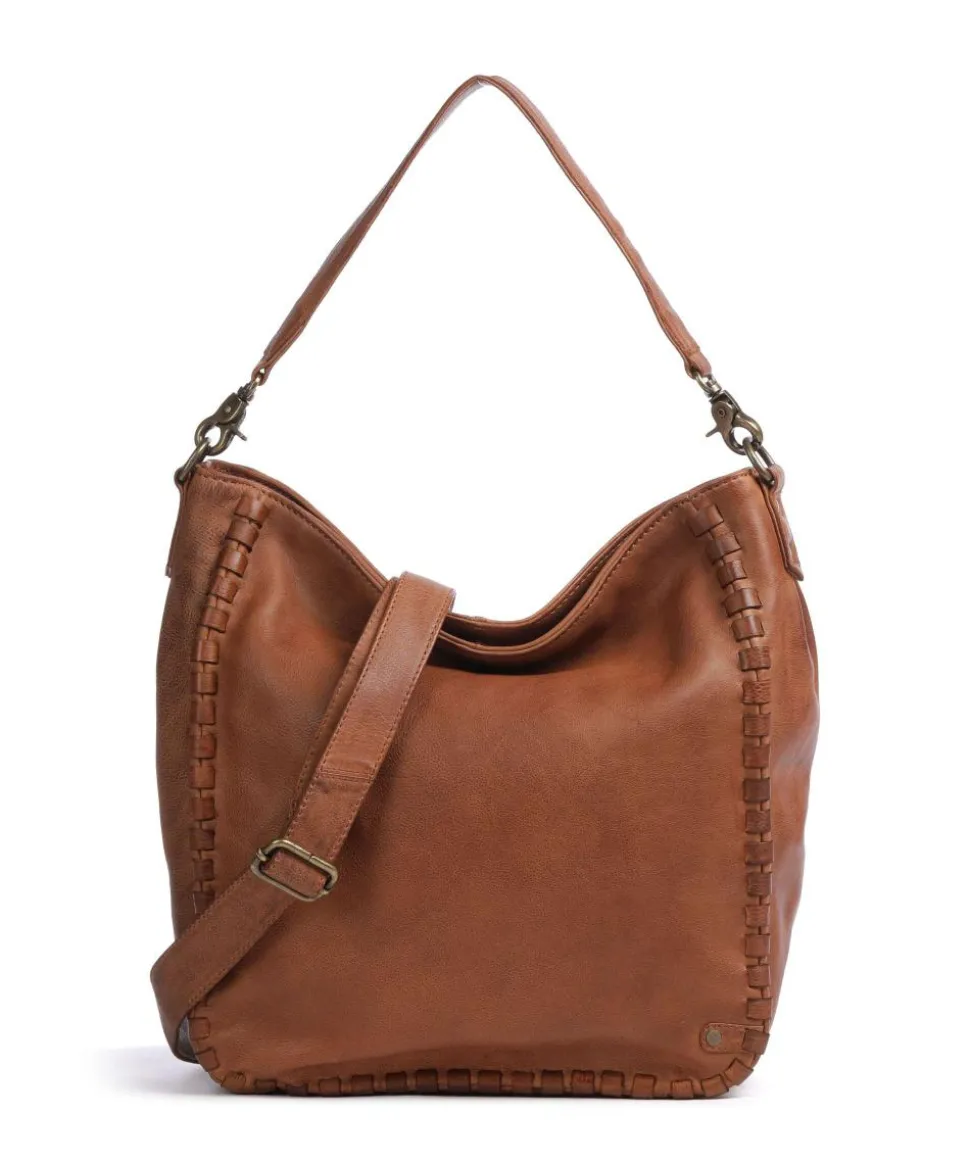 Tailors Stitch Schultertasche genarbtes Leder cognac