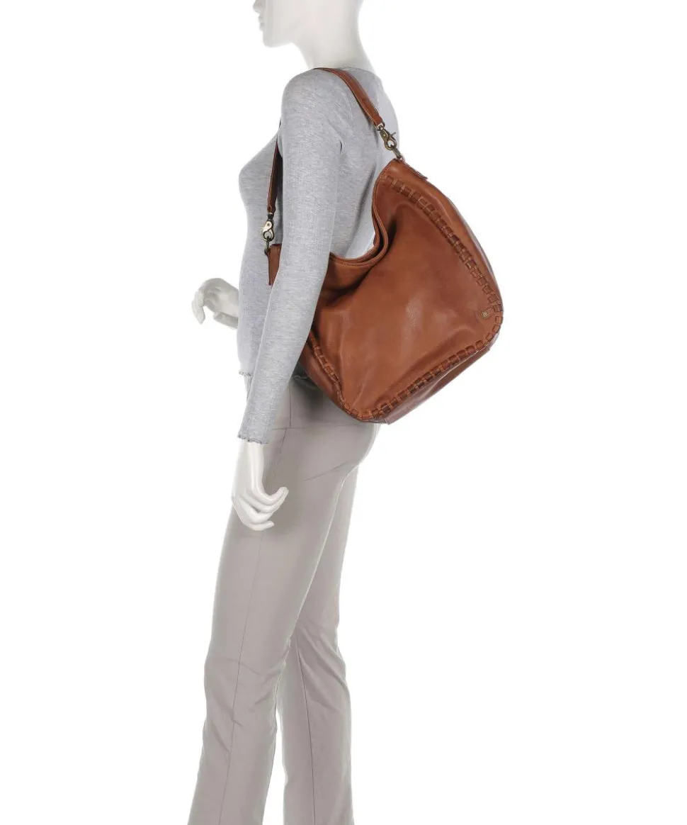 Tailors Stitch Schultertasche genarbtes Leder cognac