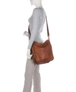 Tailors Stitch Schultertasche genarbtes Leder cognac