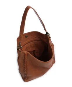 Tailors Stitch Schultertasche genarbtes Leder cognac