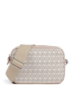 Tebe Monogram Umhängetasche genarbtes Leder, Baumwolle altrosa