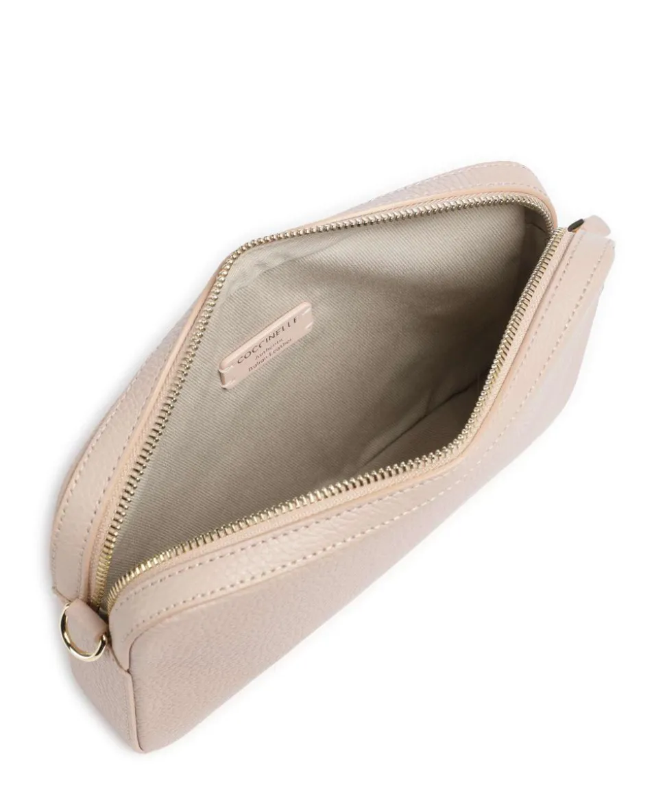 Tebe Schultertasche genarbtes Rindsleder beige