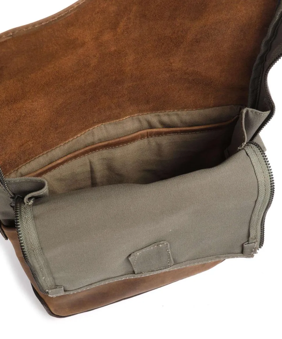Twister Umhängetasche Canvas, Rindsleder braun