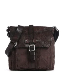 Umhängetasche Baumwolle, genarbtes Rindsleder dunkelbraun