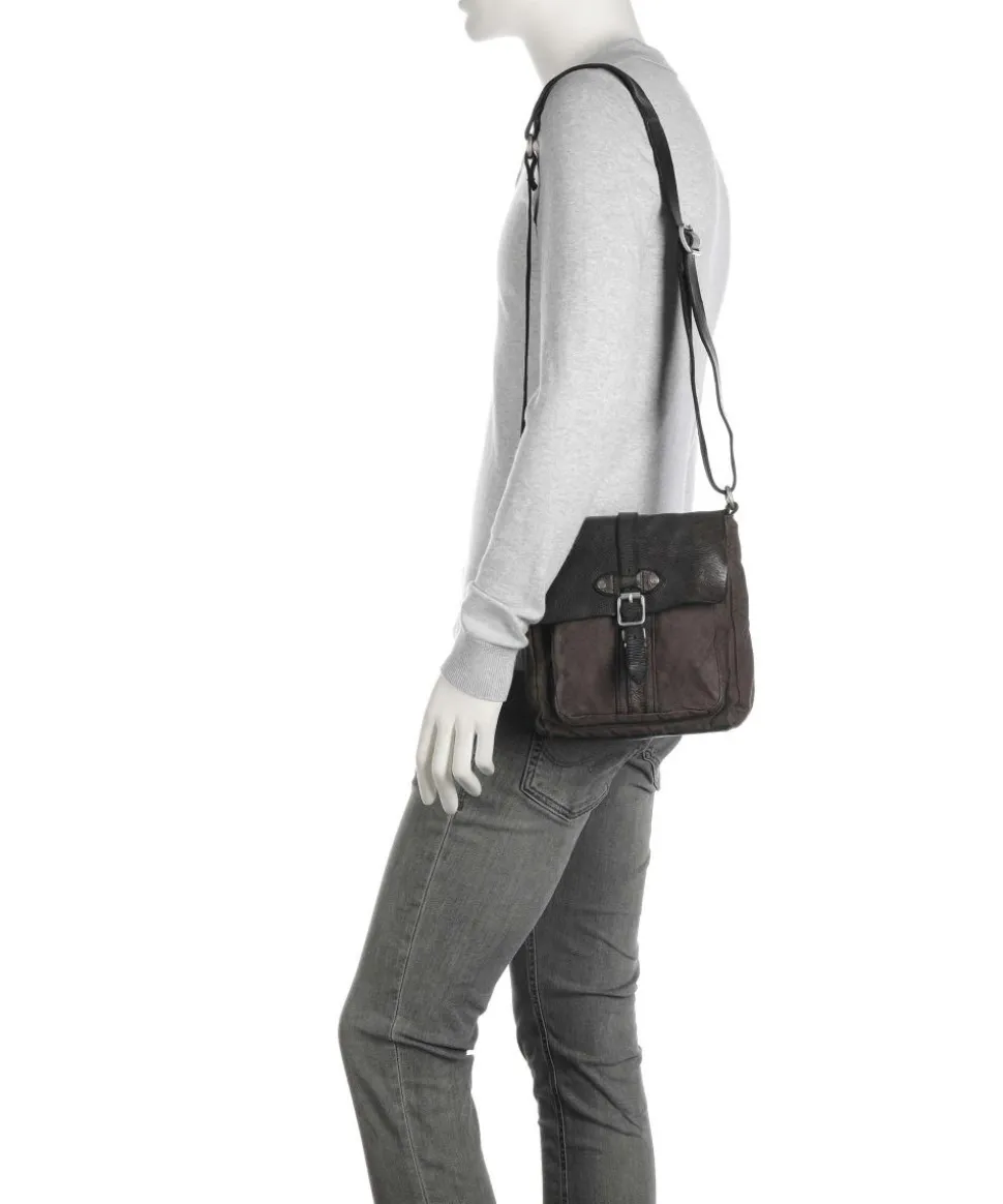 Umhängetasche Baumwolle, genarbtes Rindsleder braun