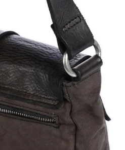 Umhängetasche Baumwolle, genarbtes Rindsleder braun